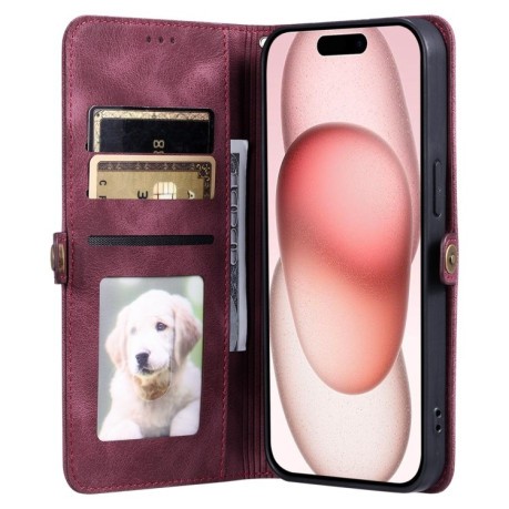 Чохол-книжка Totem Embossed Magnetic Leather для iPhone 16 - винно-червоний