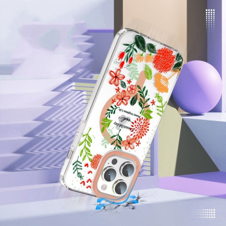 Чехол противоударный with Magsafe Magnetic Shockproof для iPhone 12 Pro Max - красные цветы и зеленые листья