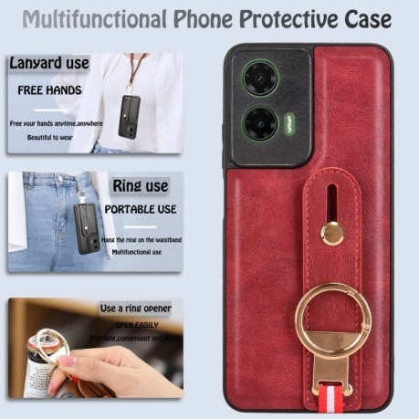 Противоударный чехол Wristband Leather Back для Motorola Moto G35 5G - красный