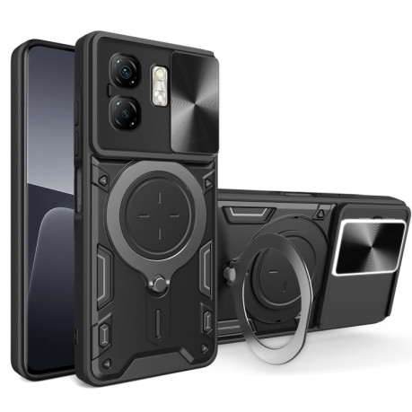 Противоударный чехол CD Texture Sliding Camshield Magnetic Holder на Infinix Smart 9 / Hot 50i - черный