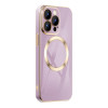 Противоударный чехол 6D Gold Plated Magsafe на  iPhone 14 Pro - фиолетовый