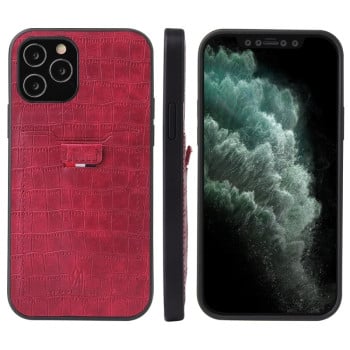 Противоударный чехол Fierre Shann Crocodile Texture для iPhone 12 / 12 Pro - красный