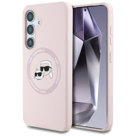 Оригинальный чехол Karl Lagerfeld Silicone Double Heads And Circle MagSafe для Samsung Galaxy S25 - Pink