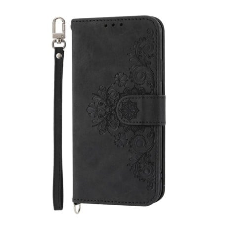 Чехол-книжка Skin-feel Flowers Embossed для Xiaomi Poco F7 - черный