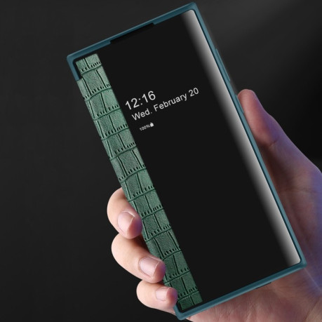 Чехол-книжка Crocodile Texture Display для Samsung Galaxy S22 Ultra 5G - коричневый