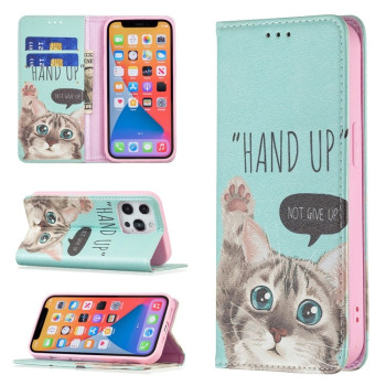 Чехол-книжка Colored Drawing Pattern Invisible для iPhone 13 mini - Cat