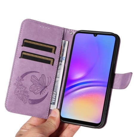 Чехол-книжка Swallowtail Butterfly Embossed Leather на Samsung Galaxy A07 5G - фиолетовый