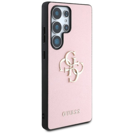 Оригинальный чехол Guess Grained Big 4G Logo Small Classic Logo для Samsung Galaxy S25 Ultra - Pink