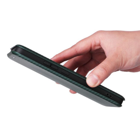 Чехол-книжка Carbon Fiber Texture на OPPO Reno13 F/Reno13 FS - зеленый
