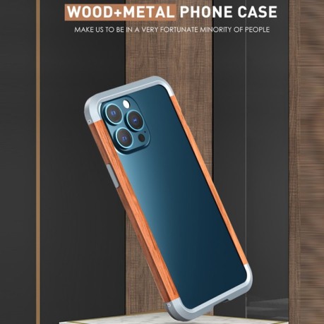 Противоударный бампер R-JUST Metal + Wood Frame на iPhone 14/13