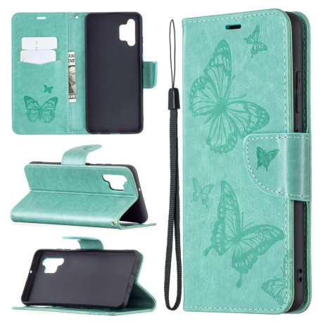 Чехол-книжка Butterflies Pattern на Samsung Galaxy A32 4G - зеленый