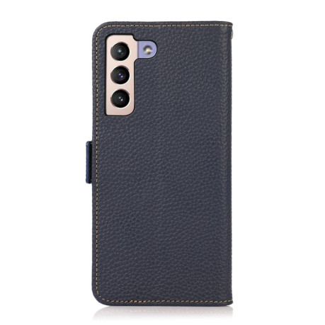 Кожаный чехол-книжка KHAZNEH Genuine Leather RFID для Samsung Galaxy S22 5G - синий