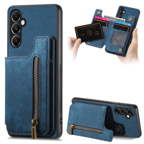 Протиударний чохол Retro Painted Zipper Wallet для Samsung Galaxy M15 - синій