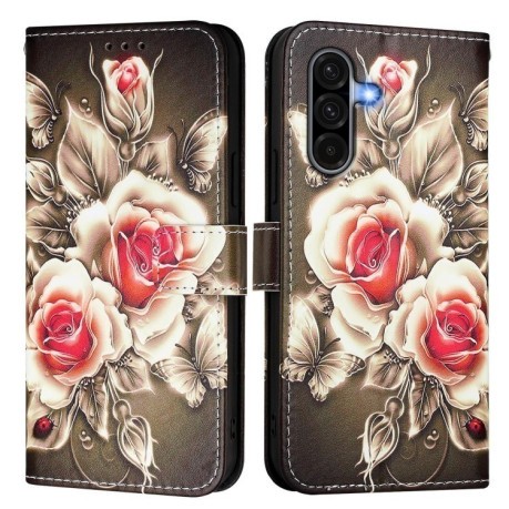 Чохол-книжка Colored Drawing Pattern Plain Weave Leather для Samsung Galaxy A56 5G - Roses On Black