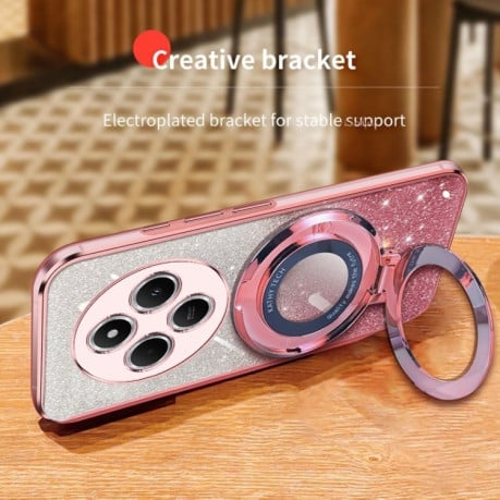 Протиударний чохол Plated Gradient Glitter Round Holder для Xiaomi Redmi 14C 4G/Poco C75/Redmi A4 5G - рожевий