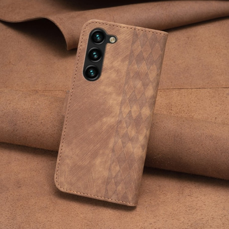Чохол-книжка Plaid Embossed Leather для Samsung Galaxy S24 5G - коричневий
