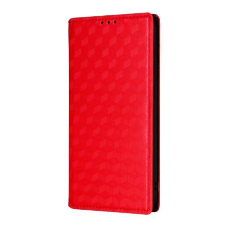 Чехол-книжка Cubic Grid с фактурой Calf на Samsung Galaxy S25 FE 5G - красный