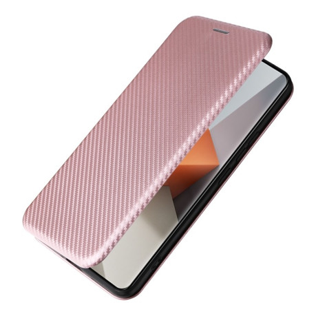 Чехол-книжка Carbon Fiber Texture на For Xiaomi Redmi Note 13 Pro+ - розовый
