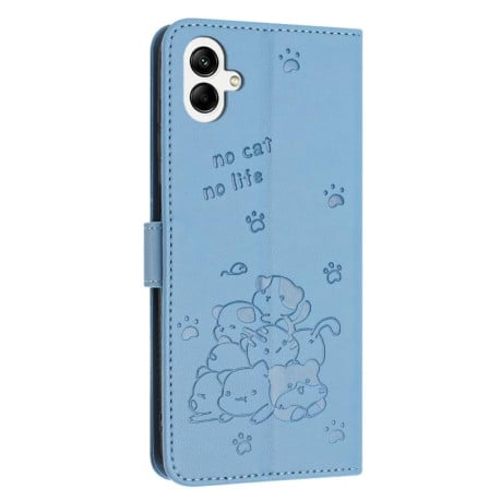 Чехол-книжка Embossed Kitten Phone Leather на Samsung Galaxy A07 4G - синий