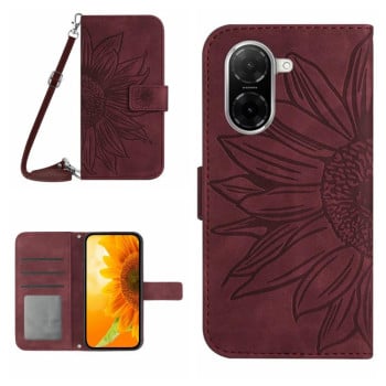 Чехол-книжка Skin Feel с рисунком подсолнуха на Xiaomi Redmi A5 4G 173.3mm - винно-красный