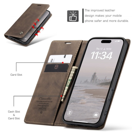 Чехол-книжка CaseMe-013 Multifunctional на For iPhone 16 Pro - коричневый