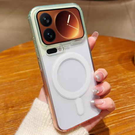 Чехол Contrast Color Gradient Transparent MagSafe на Xiaomi 17 Pro — флуоресцентно-зеленый/светло-розовый