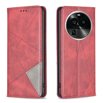 Чехол-книжка Rhombus Texture для OPPO Find X6 Pro 5G Prismatic Invisible Magnetic Leather Phone Case - красный