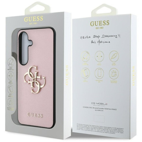 Оригинальный чехол Guess Grained Big 4G Logo Small Classic Logo для Samsung Galaxy S25 - Pink