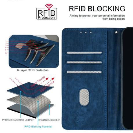 Чохол-книжка Color Stitching Skin Feel із захистом від сканування RFID та магнітним хлястиком для OPPO Reno15 F 5G — синій