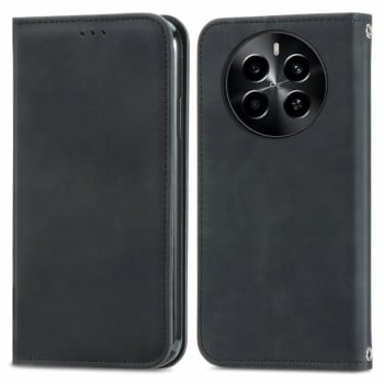 Чехол-книжка в стиле Retro мягкое покрытие Skin Feel деловой дизайн на Realme 12+ Plus - черный