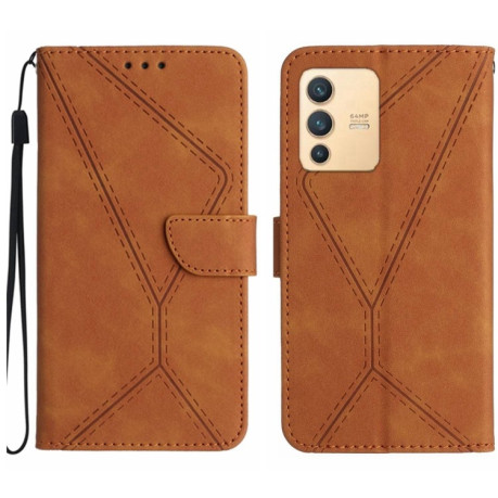 Чехол-книжка Stitching Embossed Leather для Vivo V23 5G - коричневый