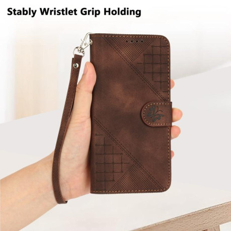 Чохол-книжка Grid Stitching Leather Phone Case with Lanyard для Motorola Moto G05 - кавовий