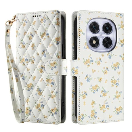 Чохол книжка Flower Pattern Buckle Leather with Lanyard з квітами та ремінцем на Xiaomi Redmi Note 15 4G / 5G /Poco M8 164mm — синій з жовті квіти