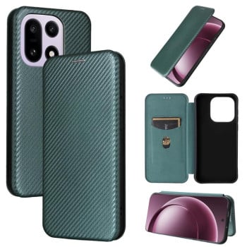 Чехол-книжка Carbon Fiber Texture на OnePlus 15 — зелёный
