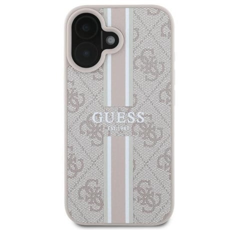 Оригинальный чехол Guess 4G Printed Stripes MagSafe на iPhone 16 Plus - Pink