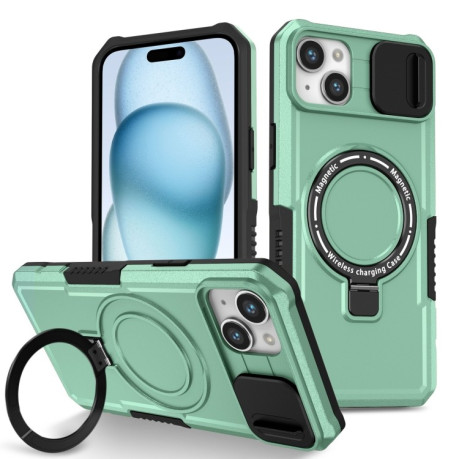 Противоударный чехол Sliding Camshield Magsafe Holder для iPhone 15 - голубой