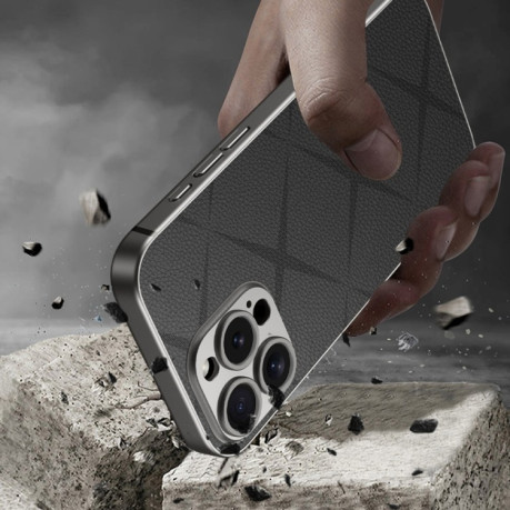 Противоударный чехол GKK Asterism Metal Paint Skin Feel Leather для iPhone 16 Pro - Mountain Gray