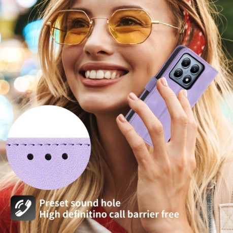Чохол-книжка Skin-feel Flowers Embossed для Xiaomi 14T Pro - фіолетовий
