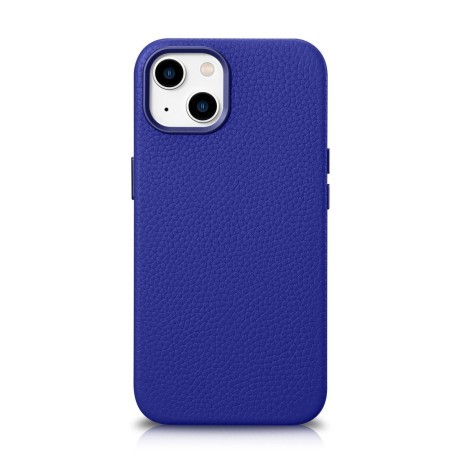 Кожаный чехол iCarer Litchi Premium для iPhone 14 Plus - синий