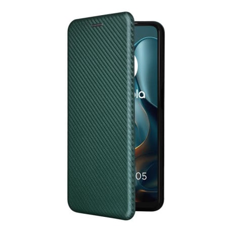 Чехол-книжка Carbon Fiber Texture на Motorola Moto G05 / E15 - зеленый