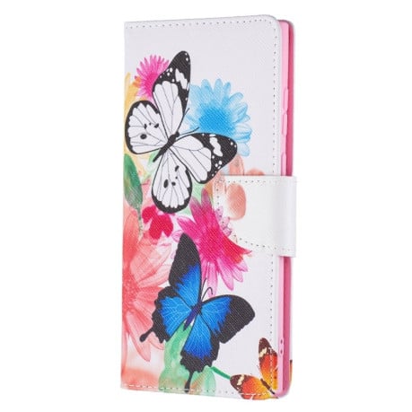 Чехол-книжка Colored Drawing Series на Samsung Galaxy S22 Ultra 5G - Butterflies