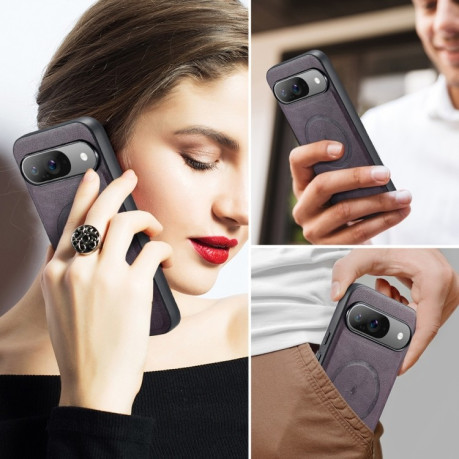 Чохол Fierre Shann Cowhide Texture MagSafe Magnetic для Google Pixel 9 Pro XL - фіолетовий