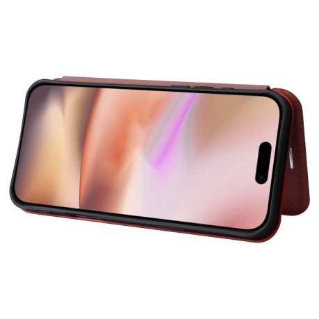 Чехол-книжка Carbon Fiber Texture на iPhone 16 - коричневый