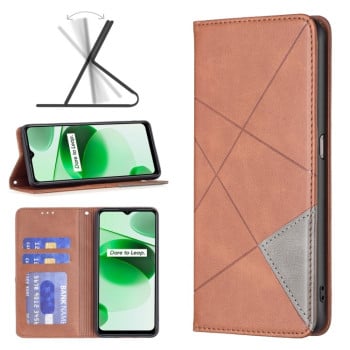 Чохол-книжка Rhombus Texture для Realme C35 - коричневий