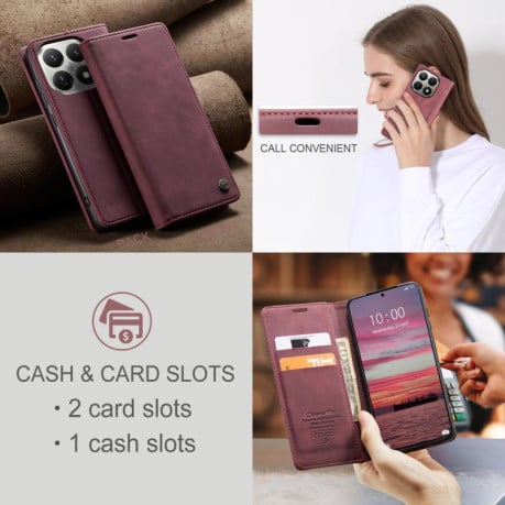 Чехол-книжка CaseMe-013 многофункциональный с кармашком на карт на Xiaomi 15T - красный