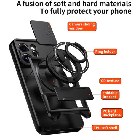 Противоударный чехол Lens Sliding Window Multifunctional Magnetic Shockproof со шторкой камеры на OPPO Reno15 Pro 5G Global — королевский синий