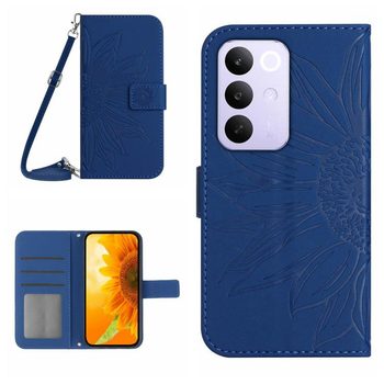 Чехол-книжка Skin Feel с рисунком подсолнуха на Realme C85 Pro 4G — тёмно-синий