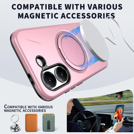 Чохол Metal Rotation Holder MagSafe TPU Hybrid PC з металевим поворотним тримачем і MagSafe на Xiaomi Redmi Turbo 5 5G / Poco X8 Pro 5G — рожевий