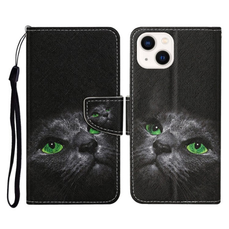 Чехол-книжка Colored Drawing Pattern для iPhone 14 Plus - Black Cat