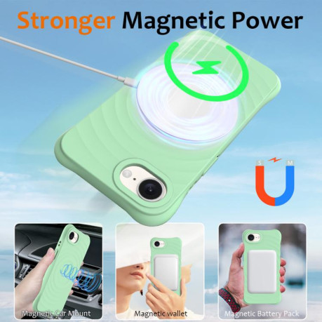 Чохол протиударний Wave Texture MagSafe Magnetic Liquid Silicone для iPhone 16e - зелений